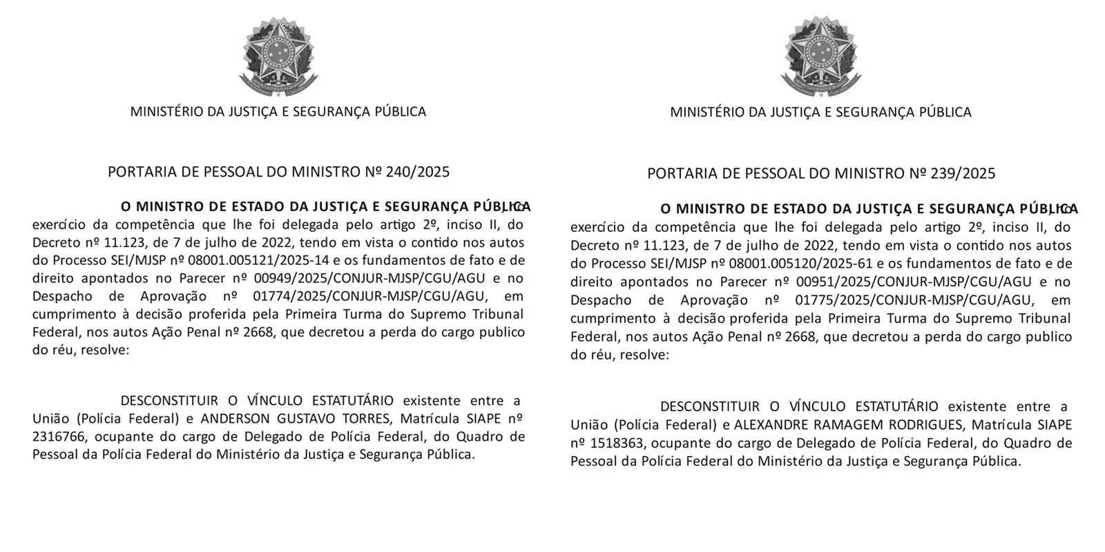 condenados,-alexandre ramagem e-anderson-torres-sao-demitidos-da-pf