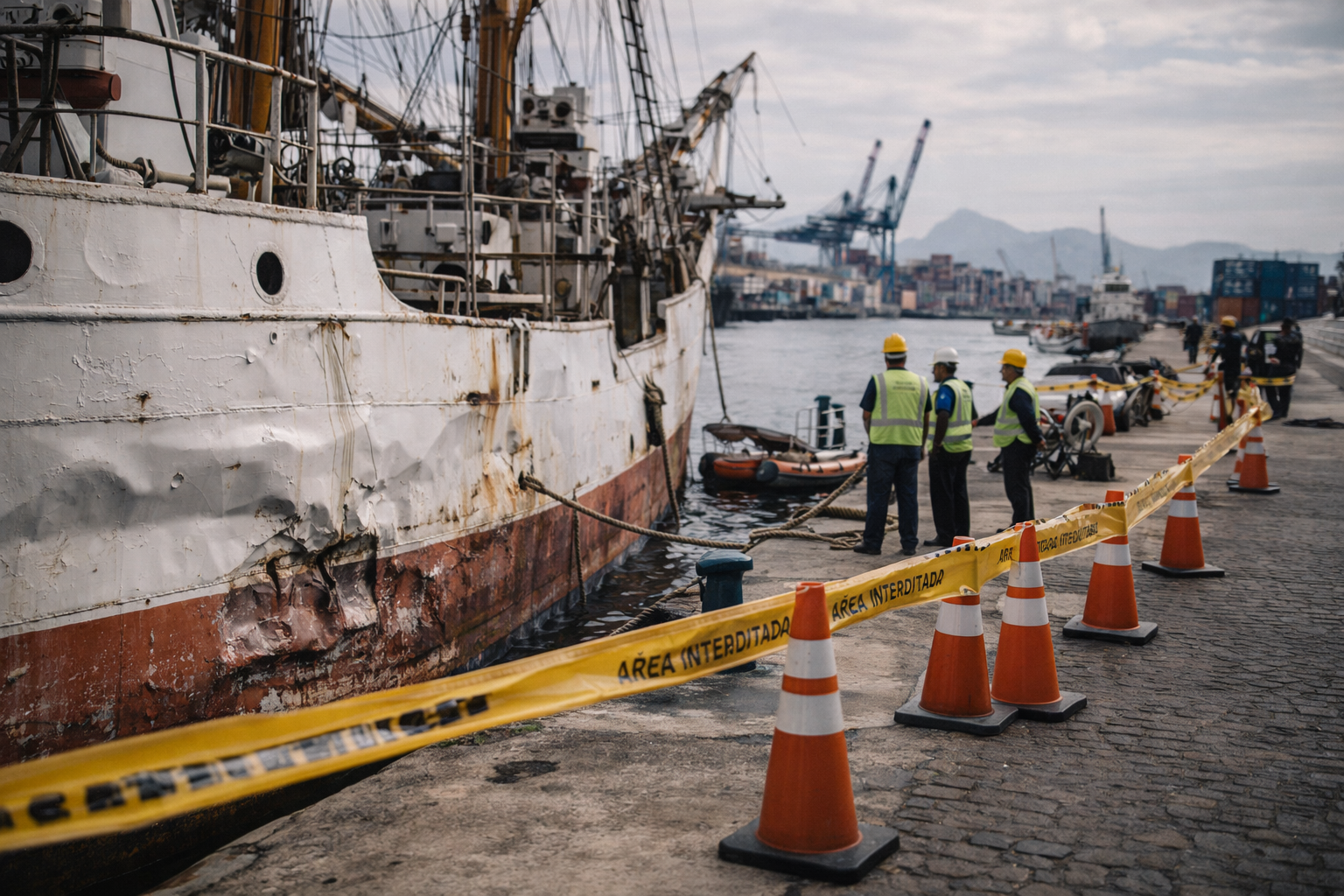 navio-cientifico-professor-w.-besnard-tomba-no-porto-de-santos-e-fica-parcialmente-submerso