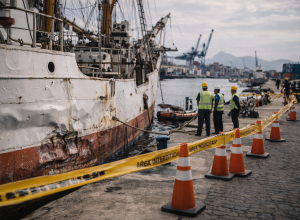 navio-cientifico-professor-w.-besnard-tomba-no-porto-de-santos-e-fica-parcialmente-submerso